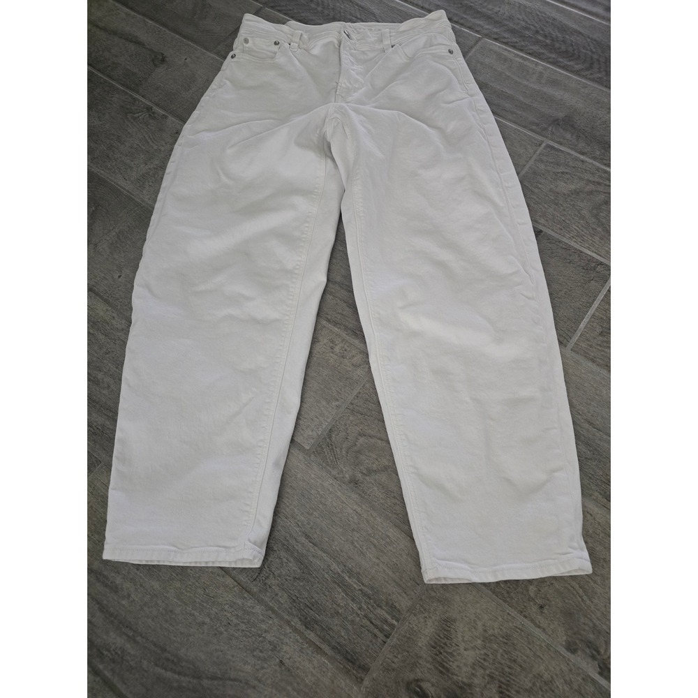 American Eagle Barrel Leg Jeans White Denim Pants Size 4